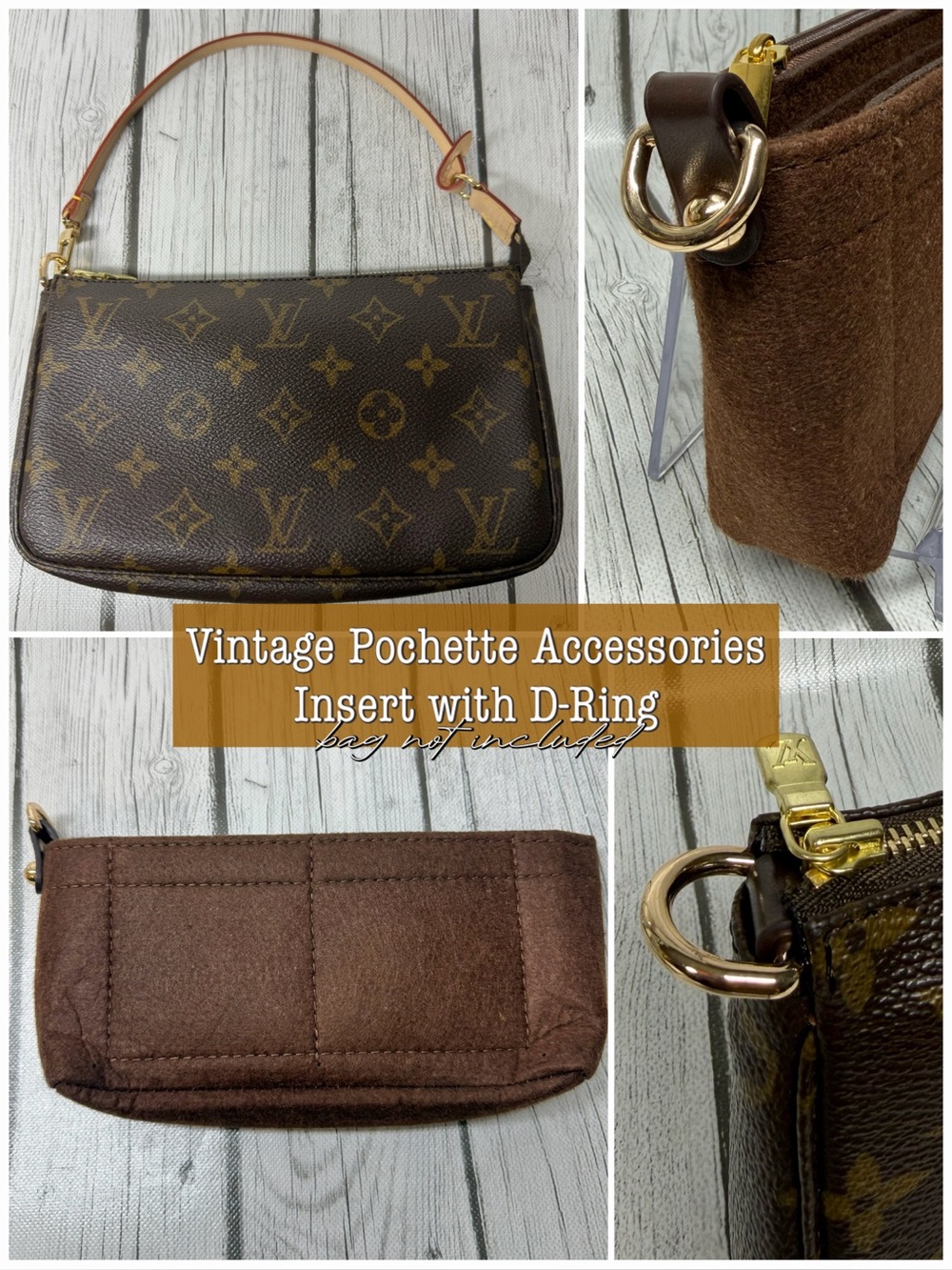 BRAND NEW Vintage Pochette Accessories Felt Insert, Organizer, Shaper w/ D-ring